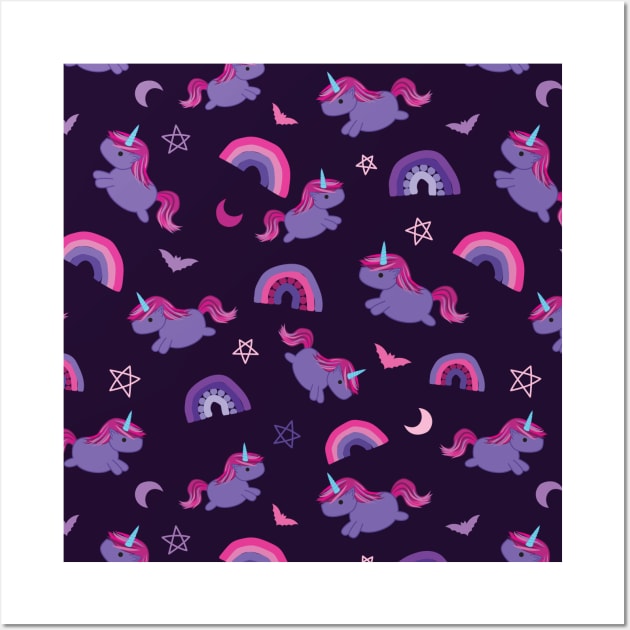 Pastel goth unicorn pattern Wall Art by UniFox